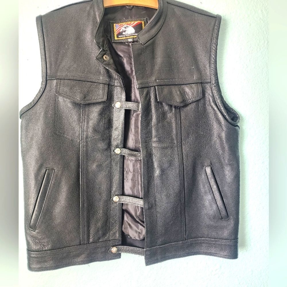 Men's Black Leather Vest Front Labels Removed